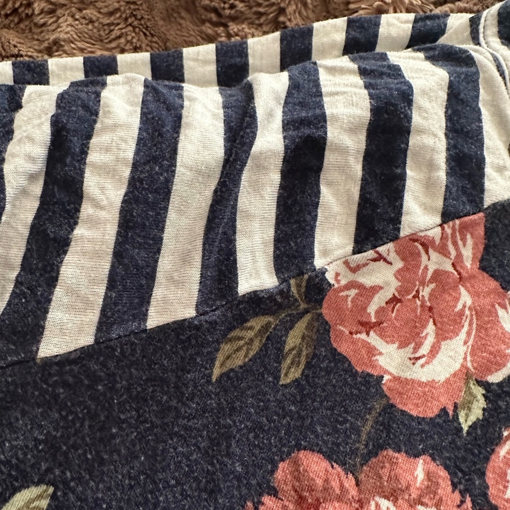 Absolutely Famous Navy Floral and Striped Long Sleeve Tee - Picture 3 of 6
